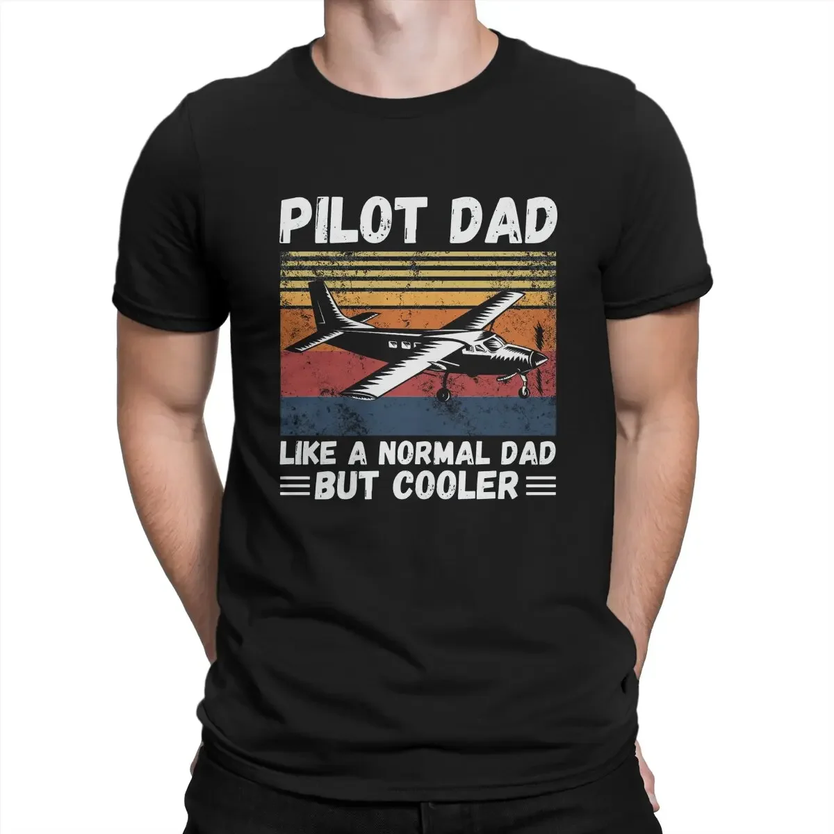 Pilot Dad Like A Normal Dad ma Cooler Retro Sunset Pilot Dad t-Shirt per uomo Airplane Lover novità Cotton Tee Shirt