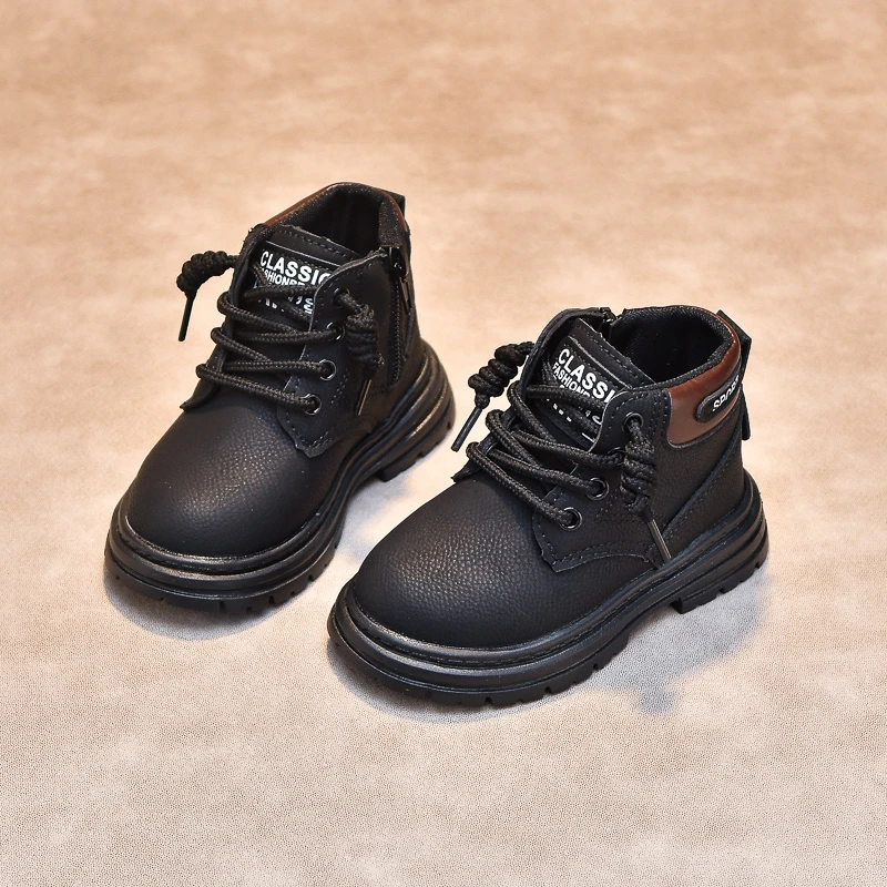 

Kids Leather Boots Side Zipper Round Toes Children Short Boots Waterproof 2025 New Fashion Boys Girls Ankle Boots Pu Soft Bottom