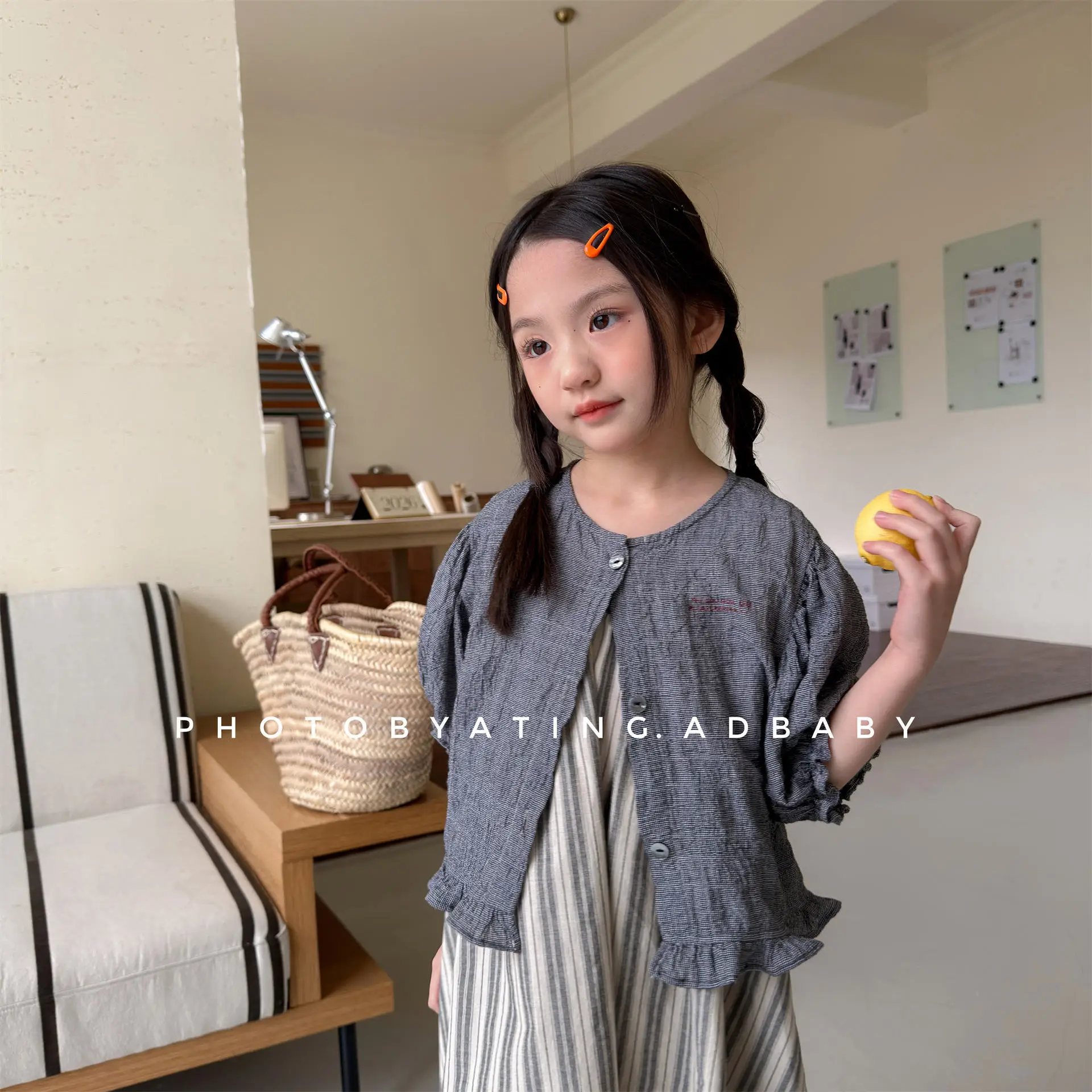 2026 Summer New Girls Short Sleeve Shirts Children Solid Cardigan Baby Girl Puff Sleeve Blouse Toddler Cotton Tee Kids Clothes