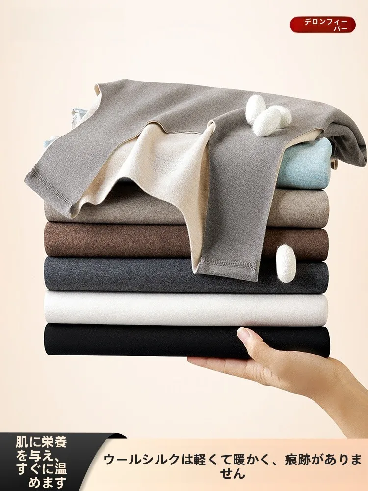 メンズウールシルク厚手フリース裏地付き保温ベスト冬用サーマル下着スリムフィット室内着用シームレス防寒ベースレイヤータンクトップ