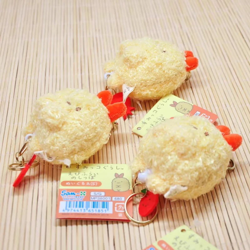 Original Sanrio Sumikkogurashi Anime Hobby Cartoon Series Kawaii Tempura Prawns Plush Dolls Telescoping Keychain Ornaments Gifts