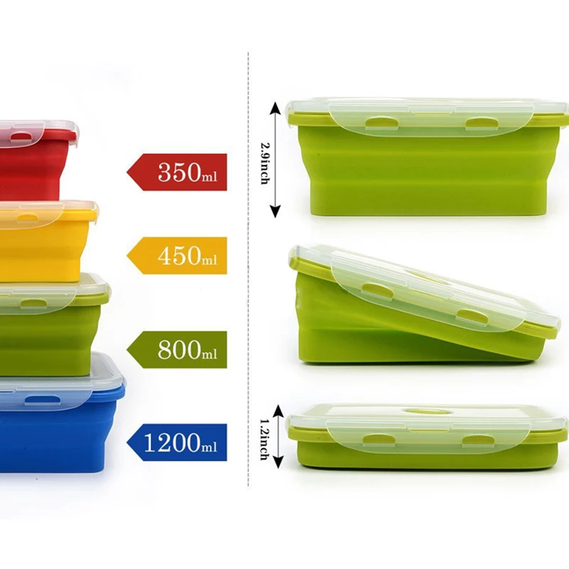 Silicone Lunch Box Portable Bowl Colorful Folding Food Container Lunchbox 350/500/800/1200ml Eco-Friendly