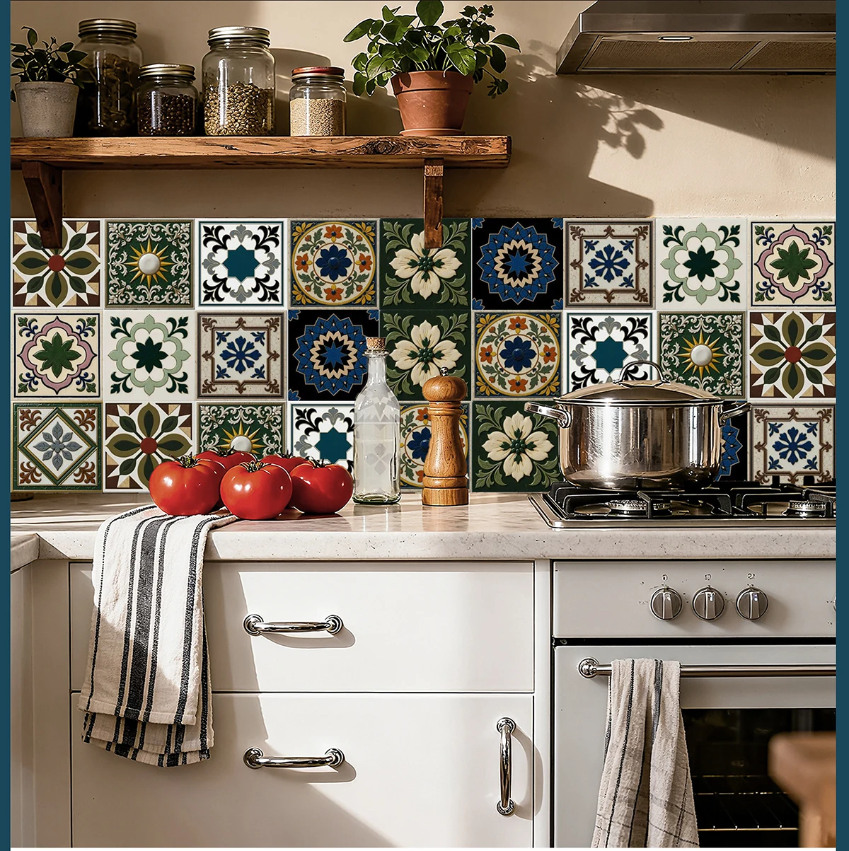 Morandi Vintage Floral Tile Stickers Self Adhesive Waterproof Removable Decals Kitchen Backsplash Bath Cabinet Wall Home Decor