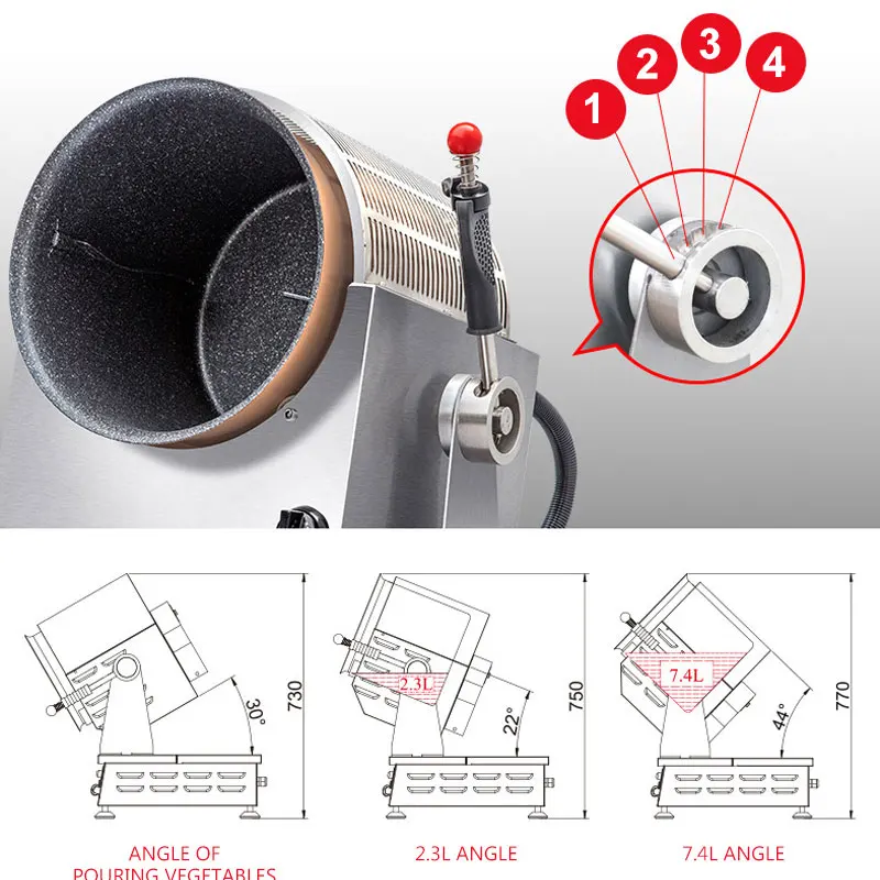 เครื่องทําอาหารแก๊สเชิงพาณิชย์หุ่นยนต์ทําอาหารอัจฉริยะอัตโนมัติเครื่องข้าวผัดแม่เหล็กไฟฟ้าหม้อทําอาหารกลอง SMK-TSGT