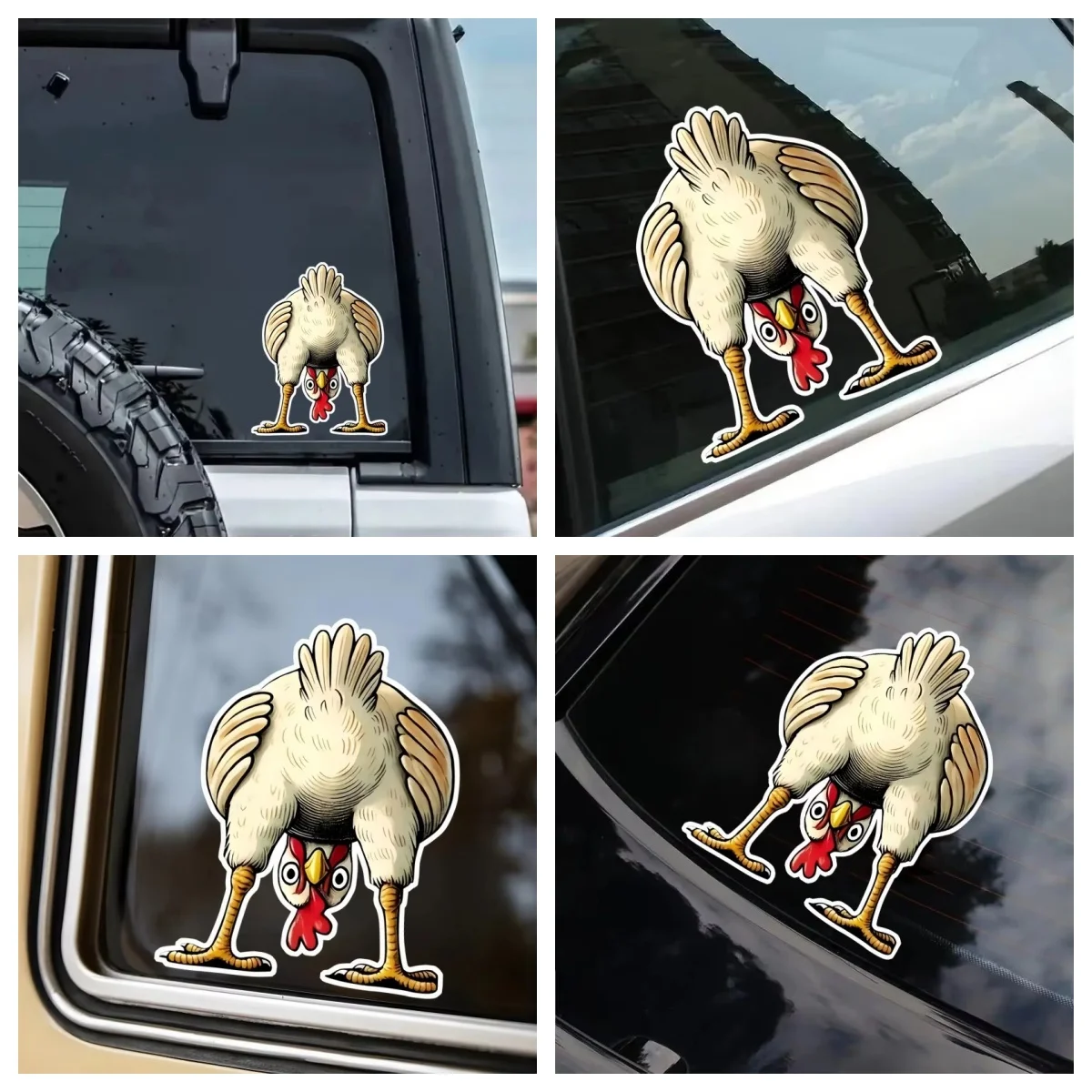 Upside Down Cartoon Chicken Vinyl Car Decals, Waterproof Funny Chick Stickers for Car, Laptop, Tumbler,Refrigerator