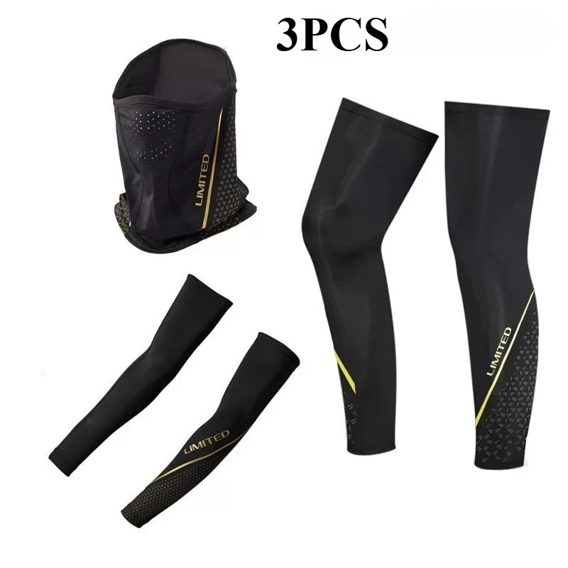 

New Summer Ice Silk Comfortable Fishing Leg Cover Sun Protection Leg Guard and Arm Sleeves 3pcs set Ice Cool Riding Face Mask