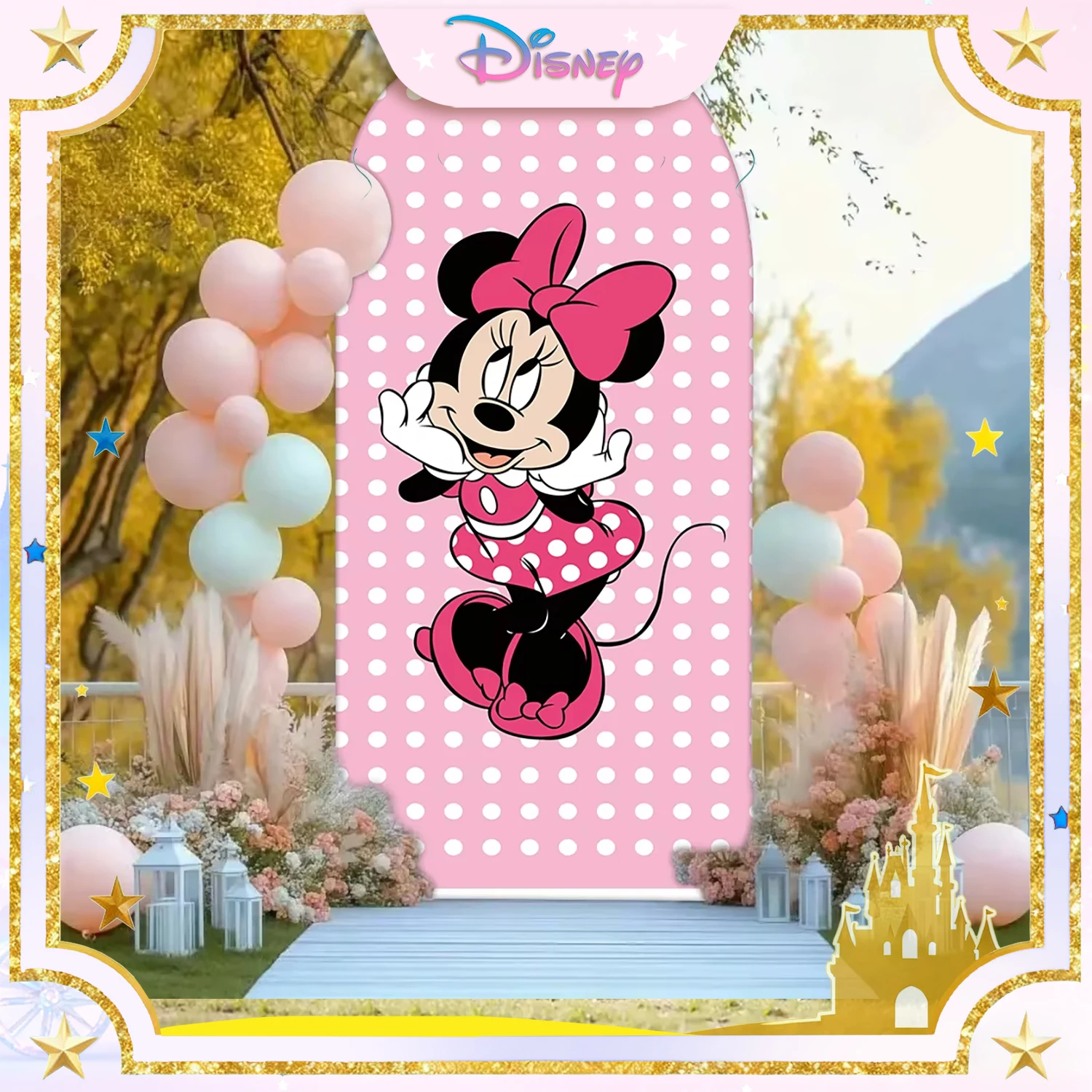 

Disney Minnie Mouse Arch Background Disney Pink Theme Cover Customized Photograph Backdrop Birthday Party Baby Shower Arch