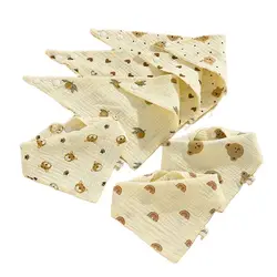 0-2Year Baby Bibs Saliva Scarf 5Pcs Triangle Scarf Cartoon Bear 4-Layer Linen Cotton Newborn Boy Girl Absorbent Cloth Baby Bibs