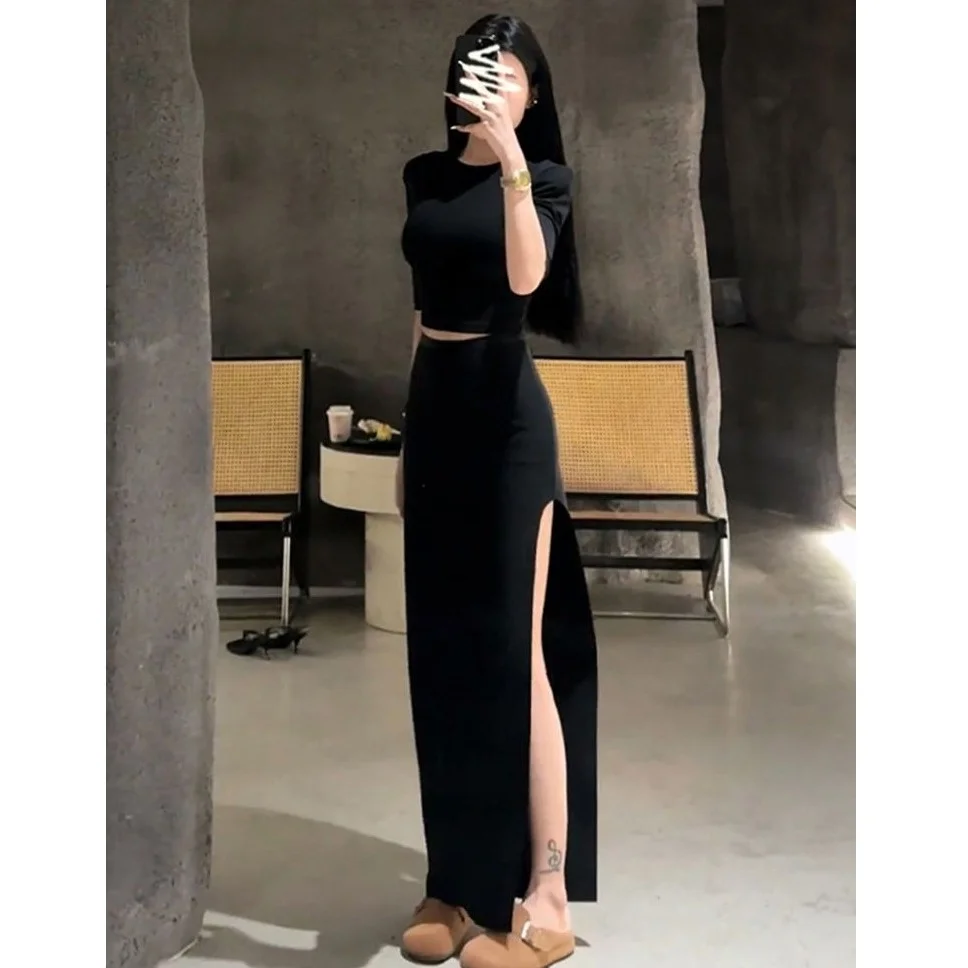 Bla Set gonna asimmetrica da donna Estate 2025 Nuovo completo aderente con vita incinta e spacco di fascia alta