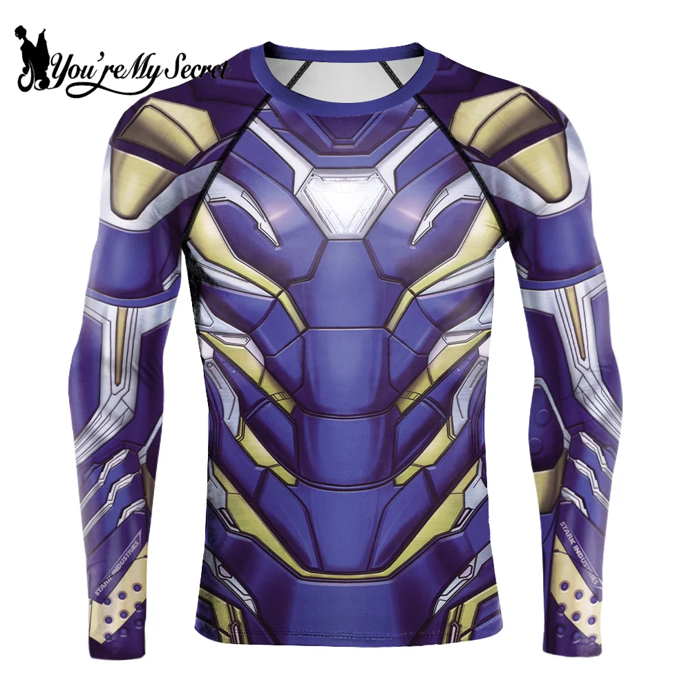 [You\'re My Secret] Men\'s Compression Shirt Cosplay Superhero Long Sleeve Workout Costume Men\'s Running Gym Fitness Tops Summer