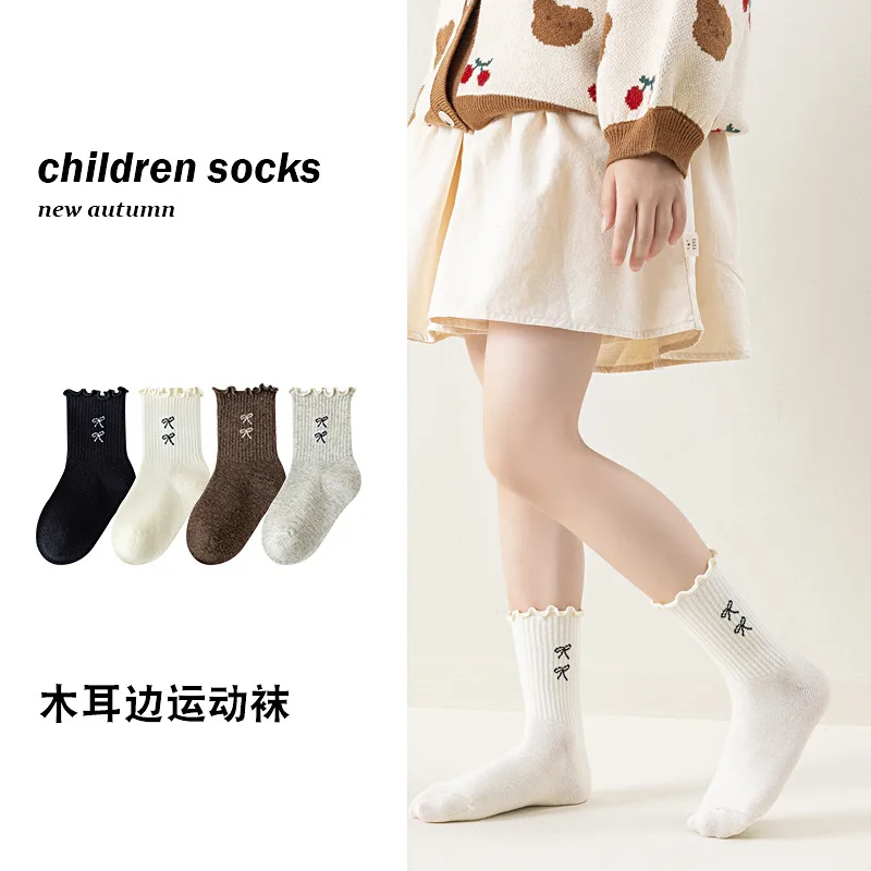 

Детские носки, весенне-осенние носки среднего размера, милые носки-трубочки с бантом Tide Curling для девочек среднего и старшего возраста, детские студенческие Stacki