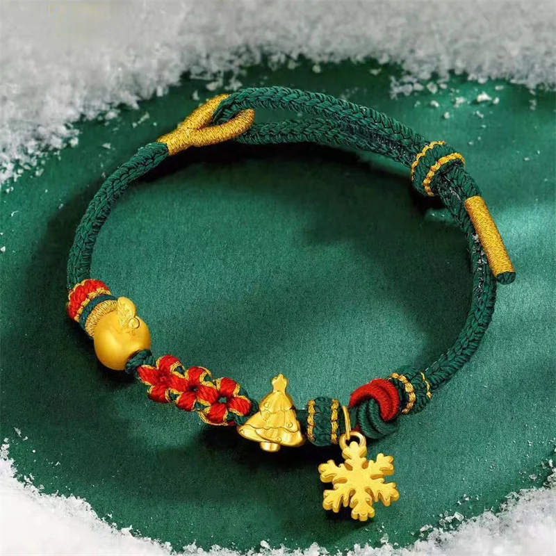 

Trendy Gold Snowflake Christmas Tree Bracelet For Women Jewelry Cute Snowman Bell Braided Rope Bracelet Female Hand Accessories
