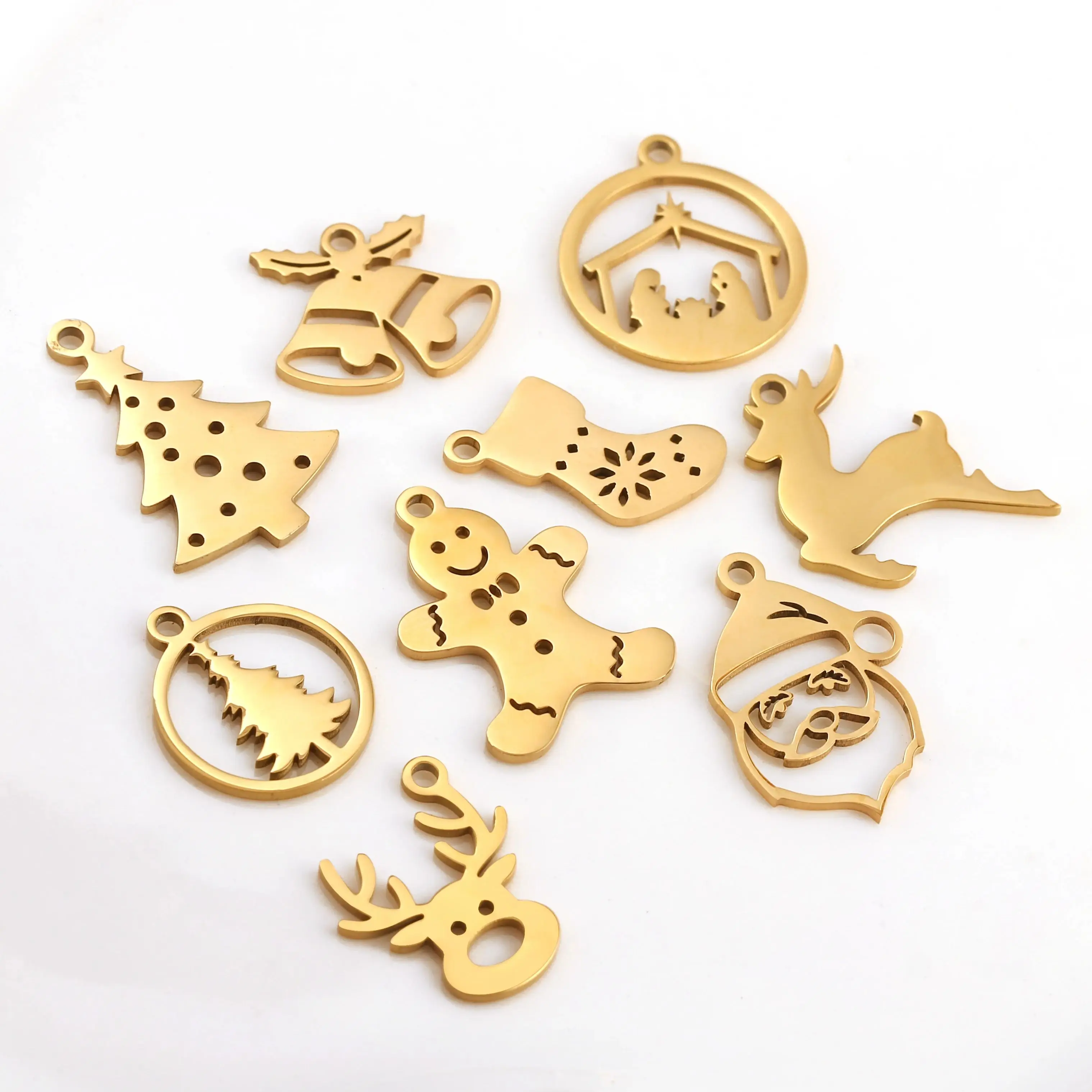 5 Stück Edelstahl Weihnachtsanhänger Schneemann/Zuckerstange/Strumpf/Weihnachtsbaum Anhänger Ornament DIY Halskette Geschenk Schmuckherstellung