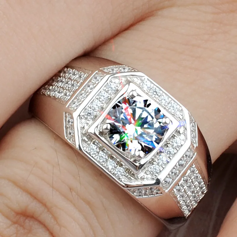 

European and American set white zircon ring men's luxury ring, suitable for engagement wedding ring