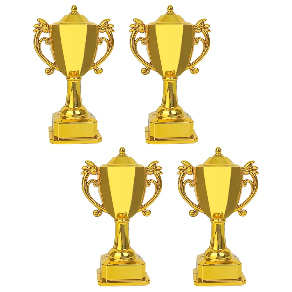 

4 Pcs Props Dollhouse Mini Golden Trophy Model 4pcs Child Toy Award Plastic Soccer
