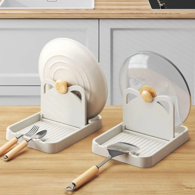

Multifunctional Pan Pot Lid Holder Stand Rack Spoon Rest Pot Lid Spatula Soup Spoon Storage Shelf Kitchen Accessories Cute