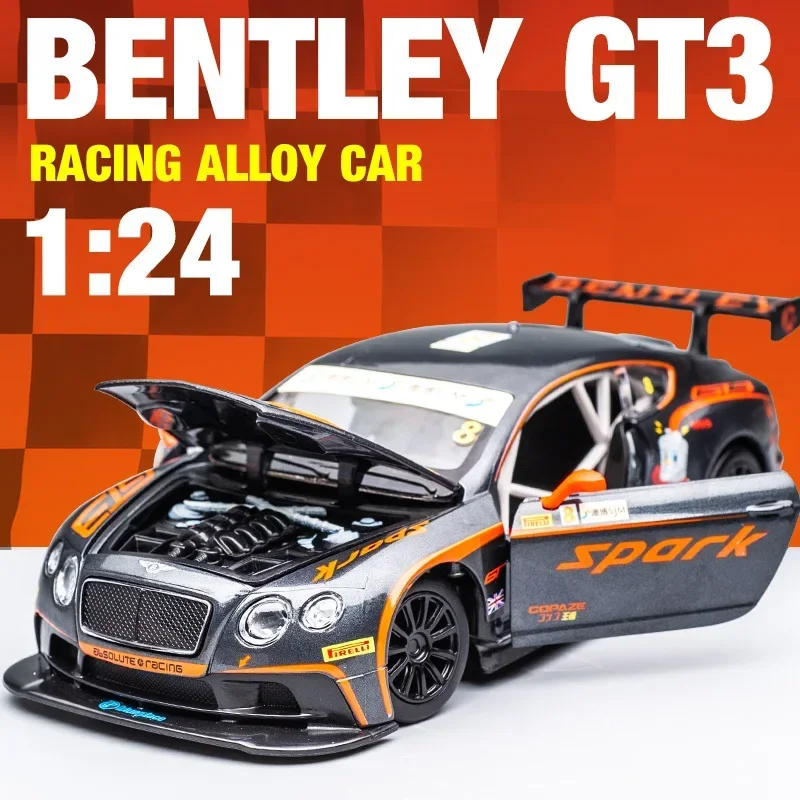 Modelo de carro de liga para Bentley Continental GT3, 1:24, dietas e veículos de brinquedo, som e luz, brinquedos puxados, presentes