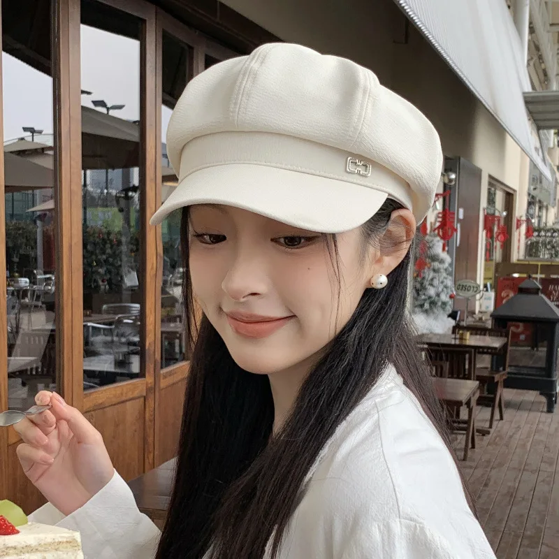 

Весенне-осенняя новая простая восьмиугольная шляпа с короткими полями, женская японская шляпа газетчика в стиле ретро, универсальная шляпа художника с лицом