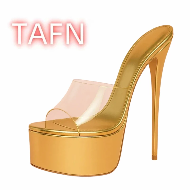 Clear PVC Platform Heels,Sexy Stiletto Pole Dance Sandal Shoes,16cm Open Toe Transparent Strap Dress Shoes,Slip on Mules,35-45