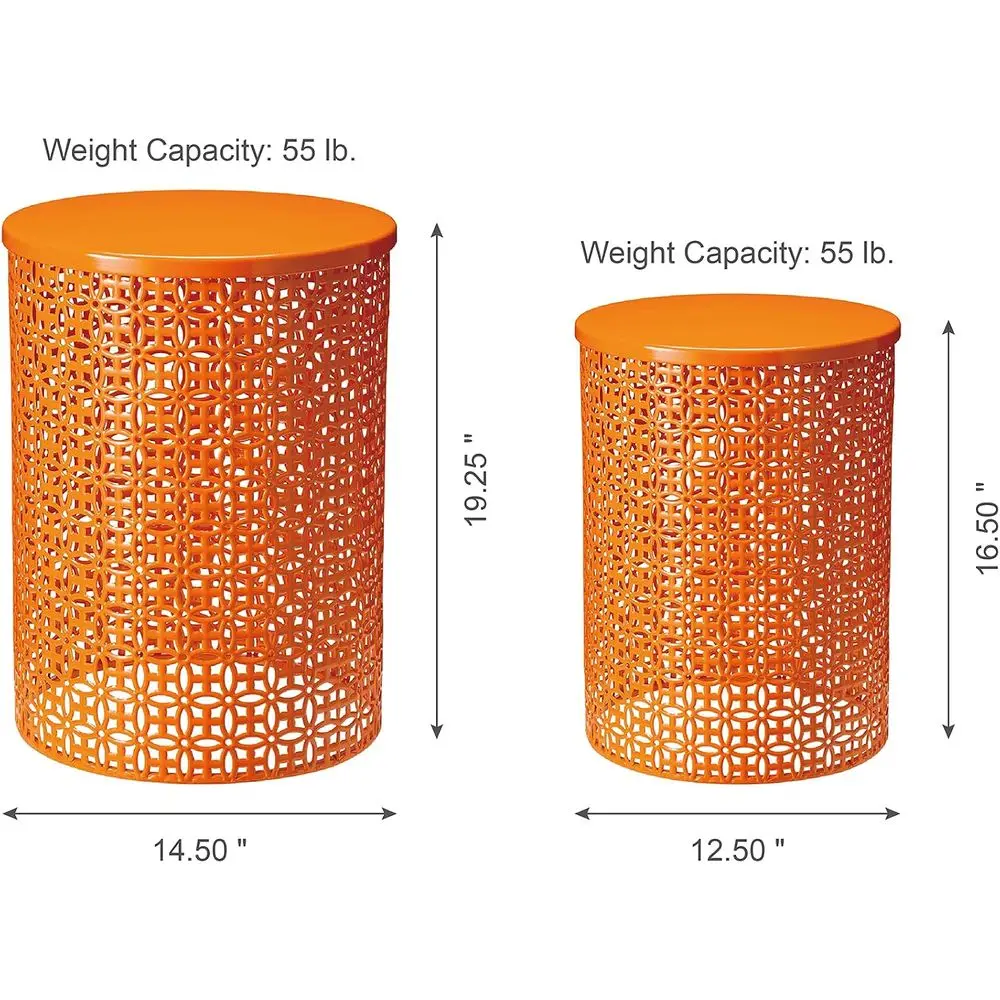 Outdoor Side Table Set o 2, Decorative Garden Stool or Patio Heavy Duty Metal e Accent Table ern End Table, Glossy Orange view 2