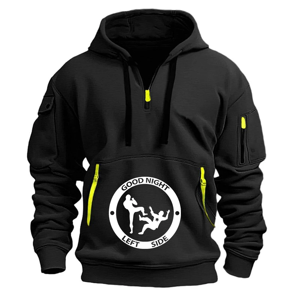 

2025 мужские толстовки с капюшоном и полумолнией на шнурке, весна и осень, хорошая ночь, левая сторона, логотип, пальто высокого качества