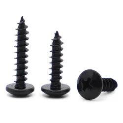 10/50pcs M3 M3.5 M4 M5 M6 Black Steel Phillips Truss Head (Cross Recessed Mushroom Head) Self Tapping Screws