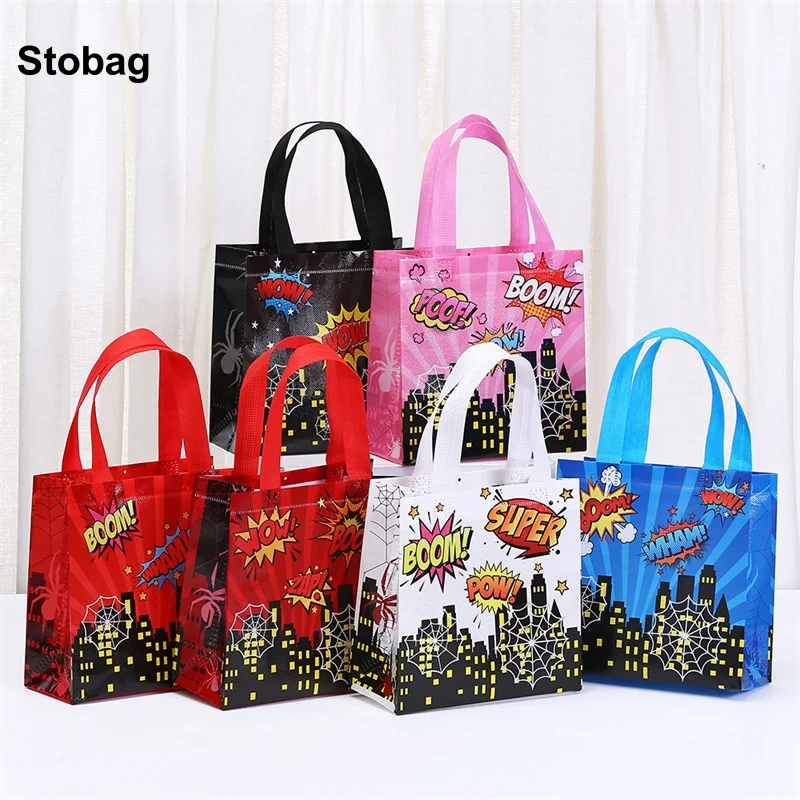 

StoBag 8/20pcs Cartoon Non-woven Tote Bags Kids Children Gift Packaging Fabric Waterproof Storage Reusable Pouch Birthday Party