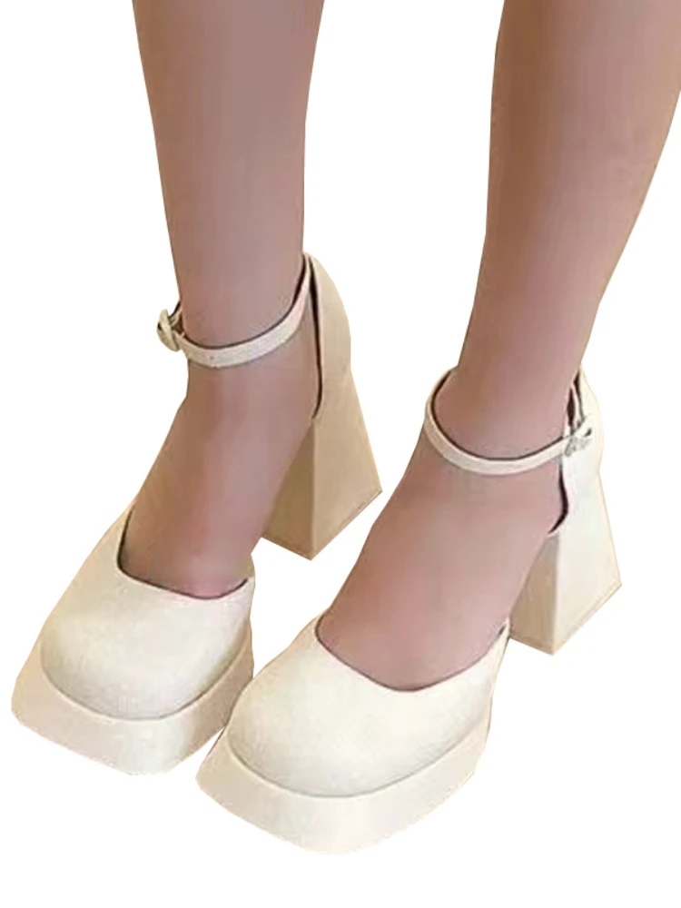 Casual Versatile Mary Jane Shoes Women 2023 Spring New Thick Sole Thick Heel High Heel Slip-on Shoes Women zapatos de mujer