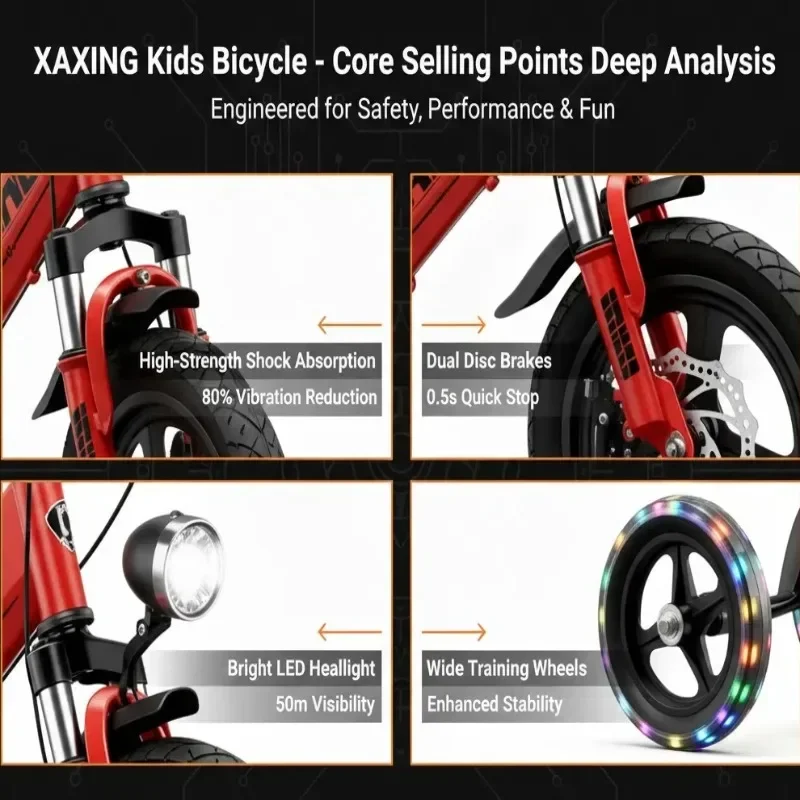 دراجة أطفال حمراء قابلة للطي مقاس 14-18 بوصة للأطفال للأعمار من 3 إلى 6 عجلات تدريب قابلة للتعديل للجنسين دراجة بدواسة للأطفال #2