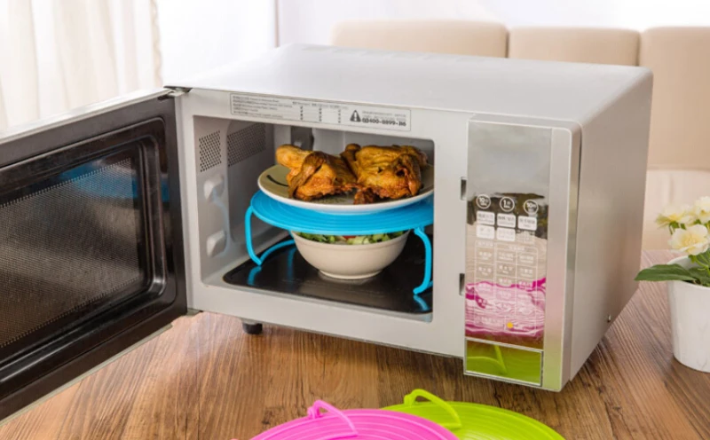 Microwave Plastic Stand Multifunctional Stacker Rack Kitchen Plate Shelf Mini Desk Heating Food Tray Cookware Inserts