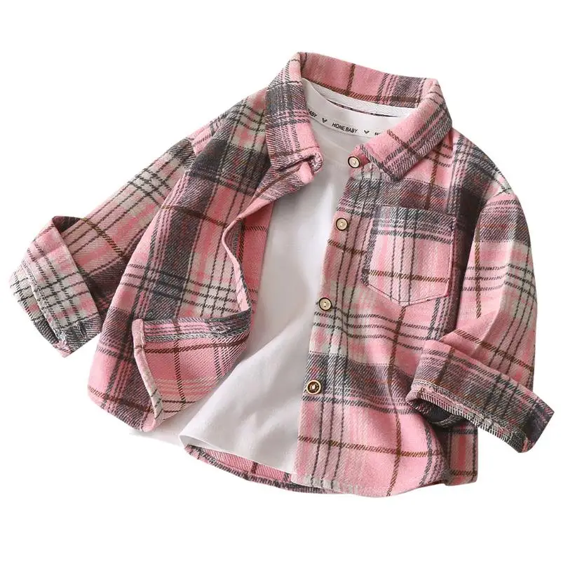 Children's Shirt Boys Long Sleeved Spring Autumn Checkered Shirt Children's Retro Color Patchwork Cardigan New Lapel Top
