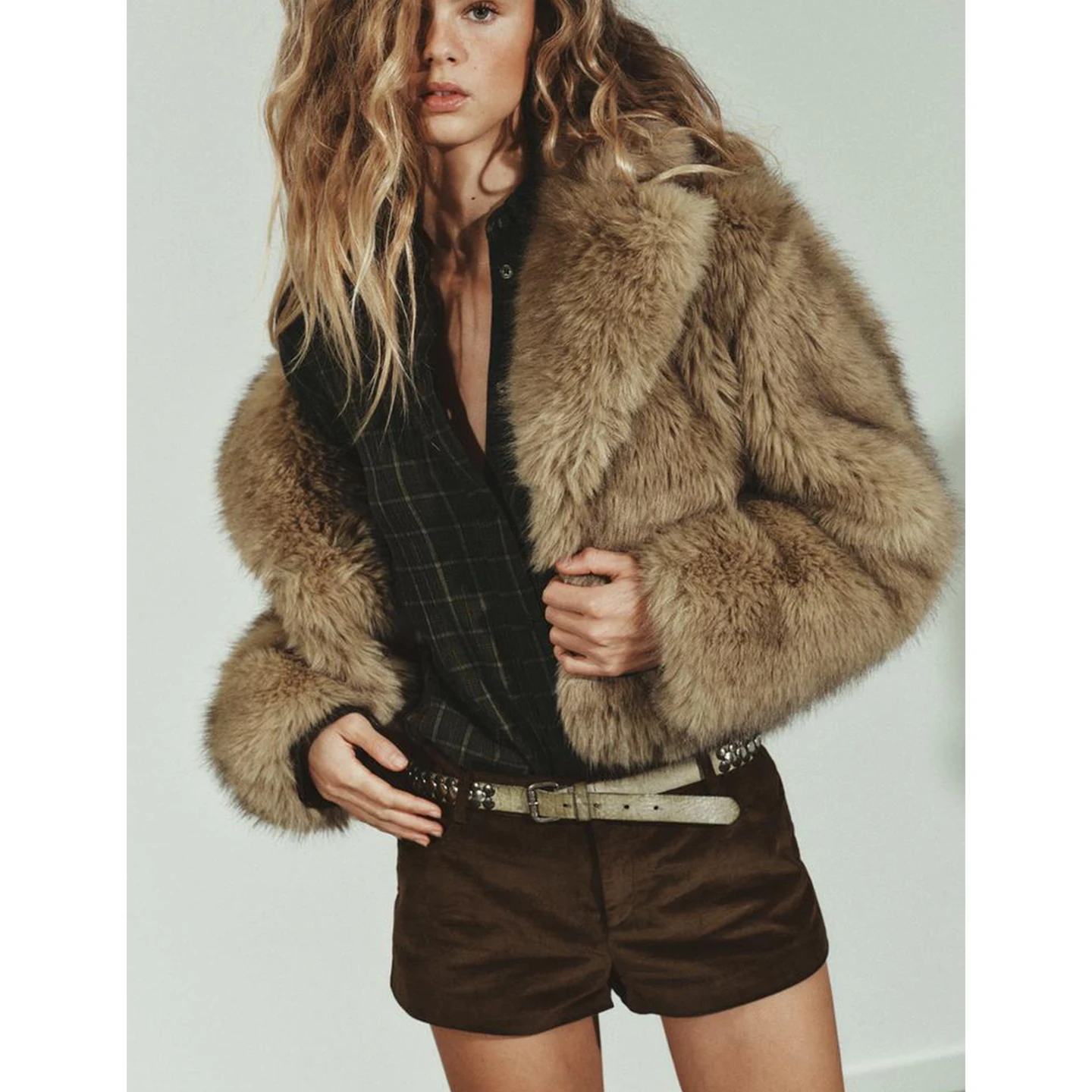 شتاء جديد المرأة ort معطف الفراء الاصطناعي طويل Sve بدوره إلى أسفل طوق Jaet محايد Sle مستقيم قطع الخريف