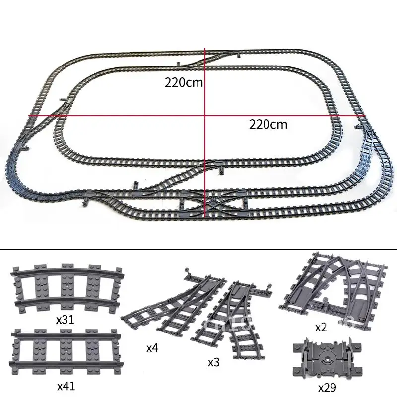 MOC Creative Expert Ideas City Train Tracks Straight Curved Switch Crossings Rails Bricks Building Blocks DIY Toys for kids gift