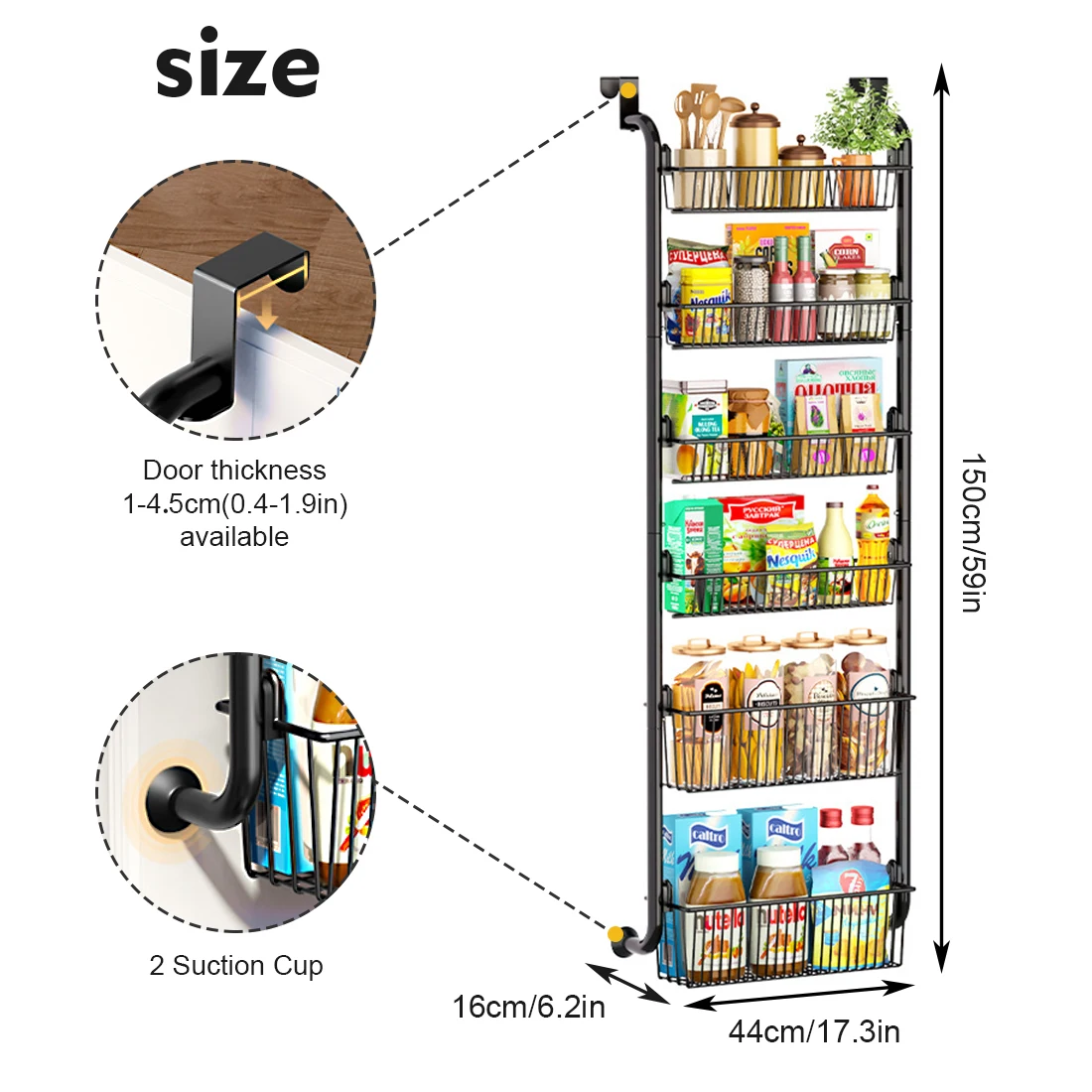 Over the Door Pantry Organizer, Metal Pantry Organizers and Storage, 6-Tier Over the Door Organizer, Pantry Door Organizer