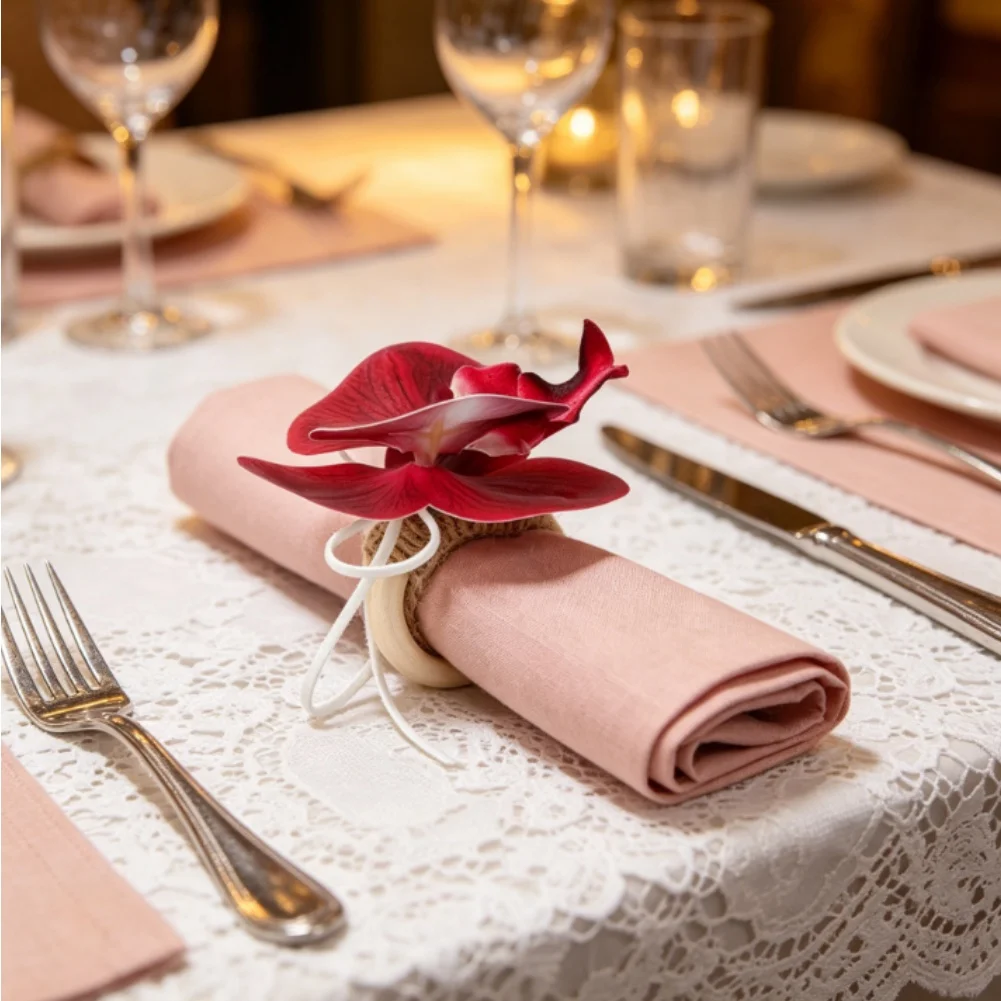 Orchid-Inspired Wooden Napkin Rings Featuring Clean Nordic Lines for Wedding Tables and Modern Home Dining Decoration