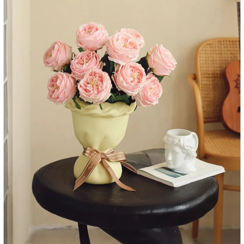 

Керамическая ваза во французском стиле, элегантная ваза для цветов в фермерском доме для декора гостиной, ручная роспись, деревенское украшение для дома