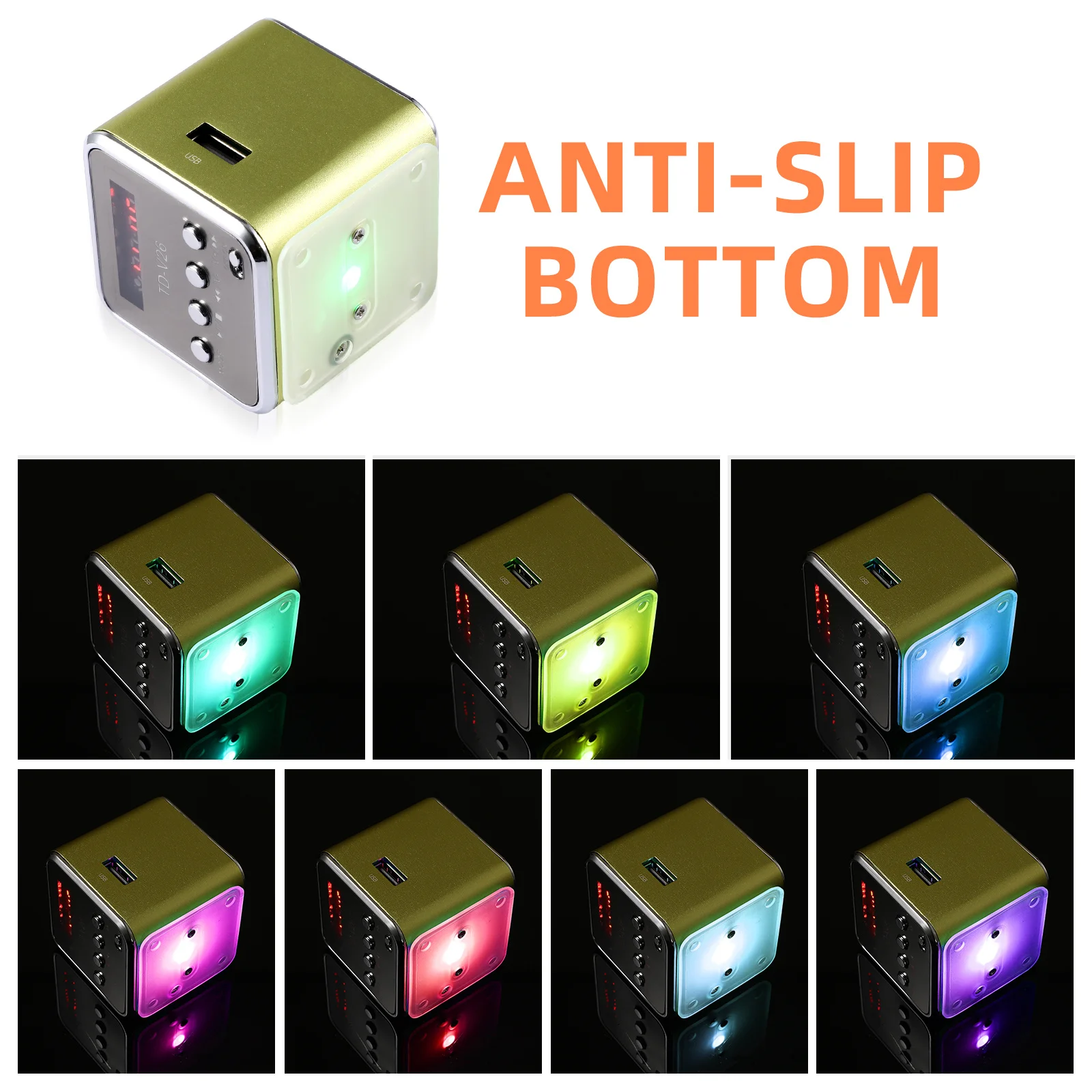 

Mini Portable Mini Digital Speaker Speaker With Fm Radio Mp3 Player Usb Card Slot Led Display Multi-Color Light Green