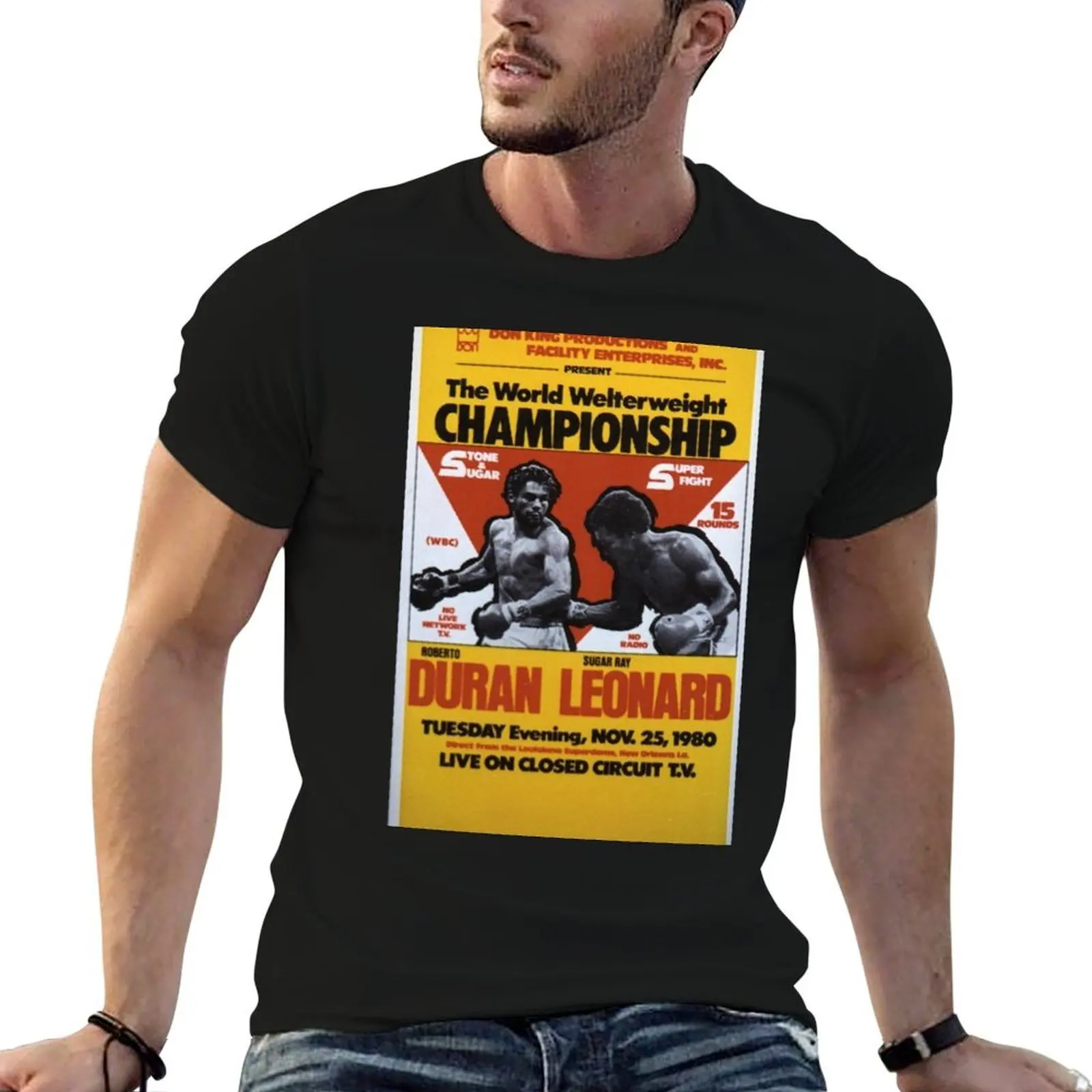 Roberto Duran vs Sugar Ray Leonard Fight Wallpaper T-Shirt Simple Print Design T-Shirt