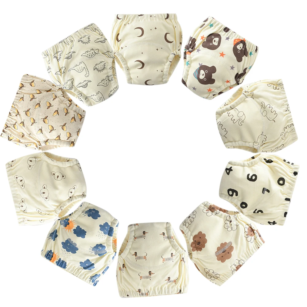10-個ベビーコットントレーニングパンツ洗える子供布おむつおむつ変更下着幼児トイレトレーニングパンティー