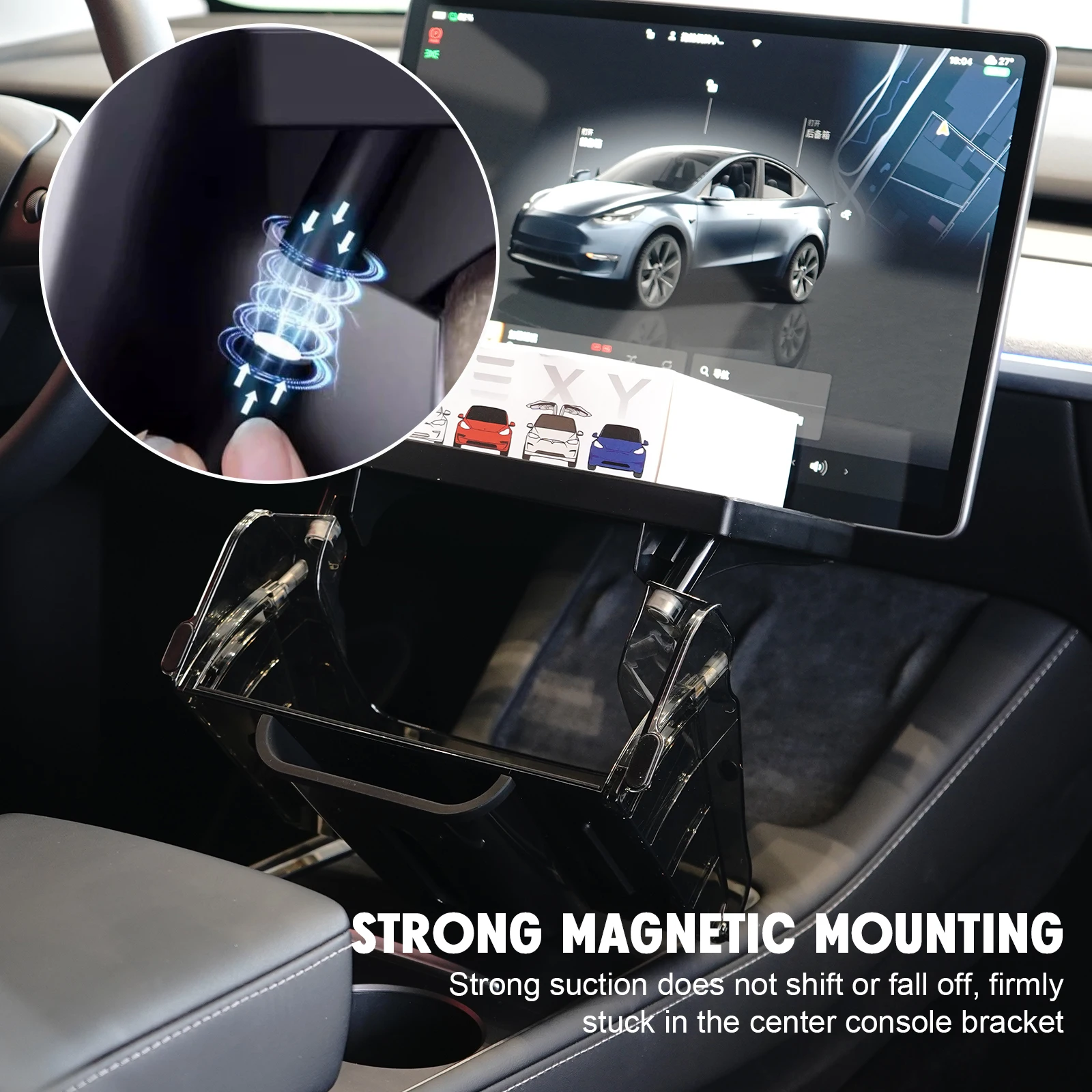 Folding Center Console Organizer Tray Magnetic Under Screen Storage Box Dashboard Holder Accessories for Tesla Model 3 Y 2016-23