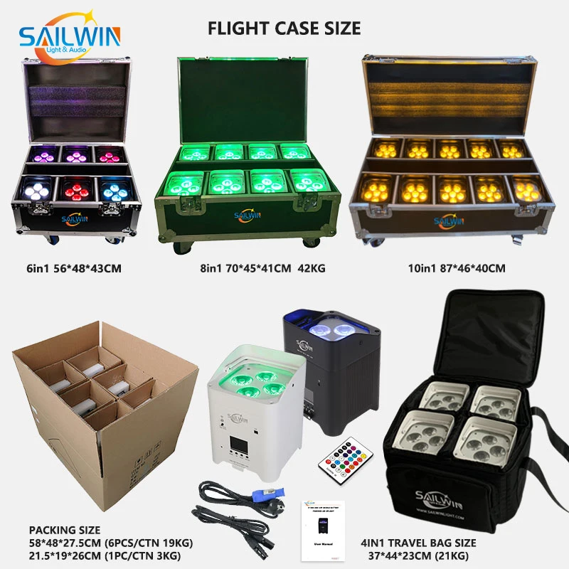 Sailwin Party 4x18w Rgb 6 في 1 Led Par Light بطارية لاسلكية للتحكم عن بعد