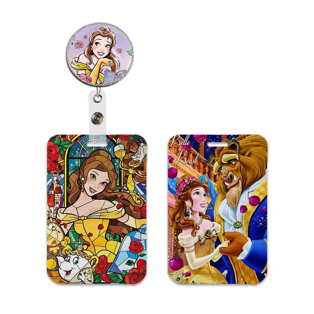 

Beast and Beauty Disney Princess Work Card Holder Name Badge Holder with Keychains Student Id Card Lanyard Holder Accessories