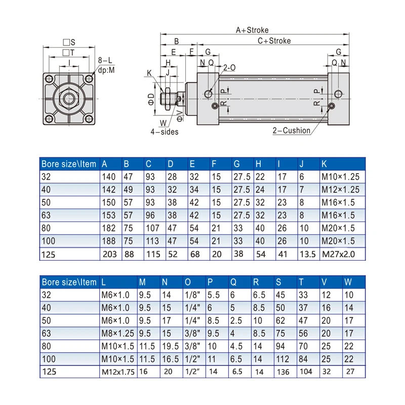 SC Long Stroke Double Acting big thrust Air Pneumatic Cylinder 40/50/63/80/100/125/mm Bore 1100/1200/1300/1400/1500/1600/2000mm