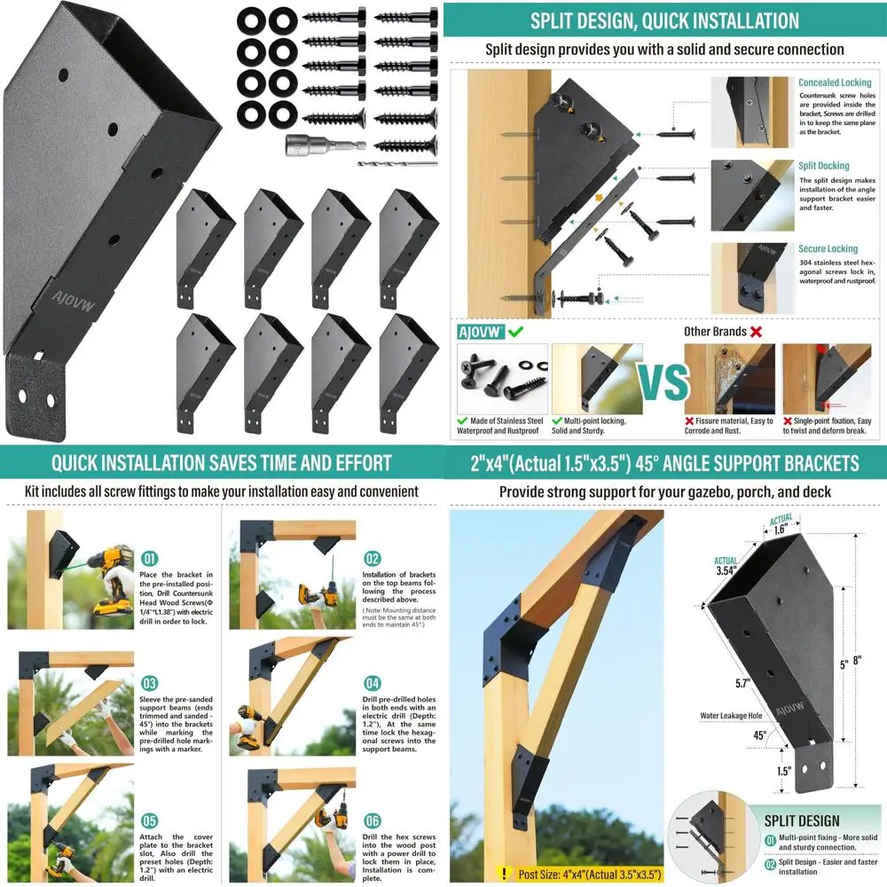 

Угловые кронштейны 45 градусов для деревянных стоек 1,5 x 3,5 — подходят для бесед, перголей, гаражей, домов, деревьев, палуб, штабелей и она