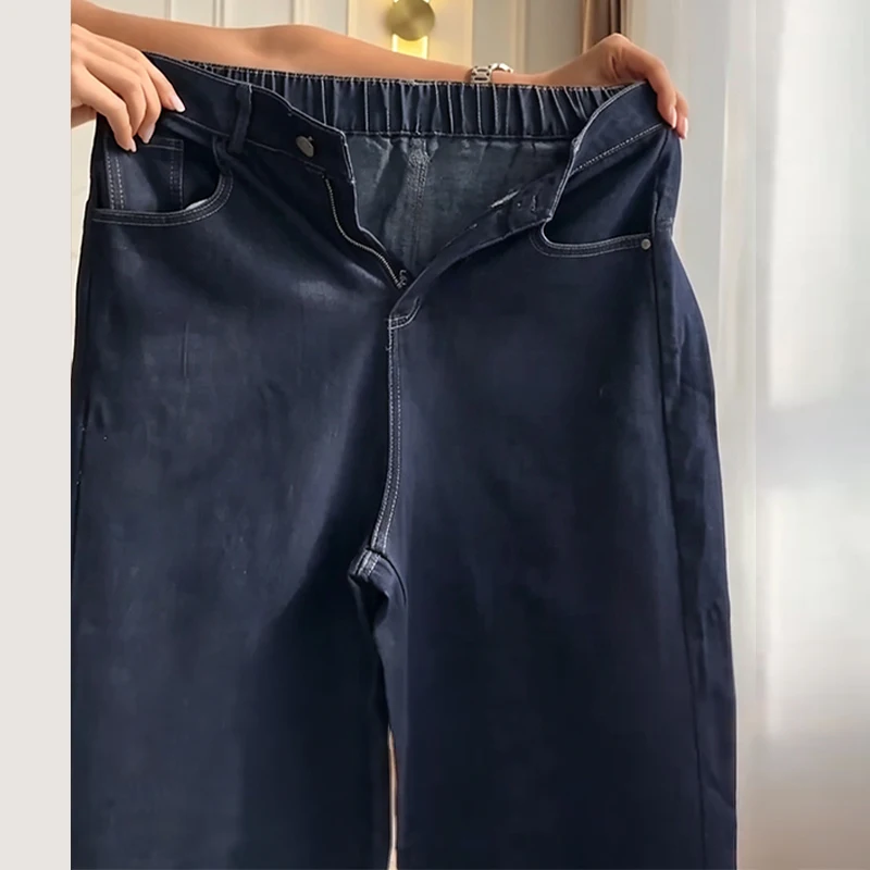 Revers-Taillenbetonende Schnür-Jeansjacken-Hosen-Sets für Damen, Street-Style, Langarm-Slim-Jacken, Weitbein-Hosen, Schicke Damen-Outfits – Detail 16