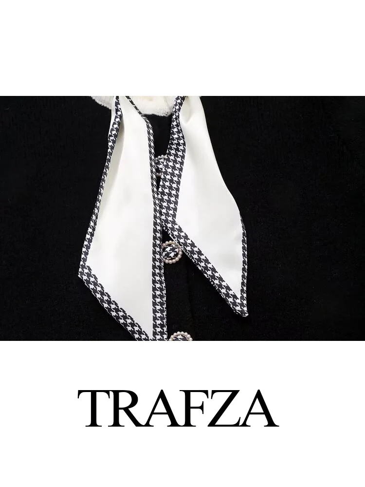 Trafza เสื้อคาร์ดิแกนถักแขนยาวคอกลมสำหรับผู้หญิง, เสื้อลำลองกระดุมแถวเดียวหรูหรา