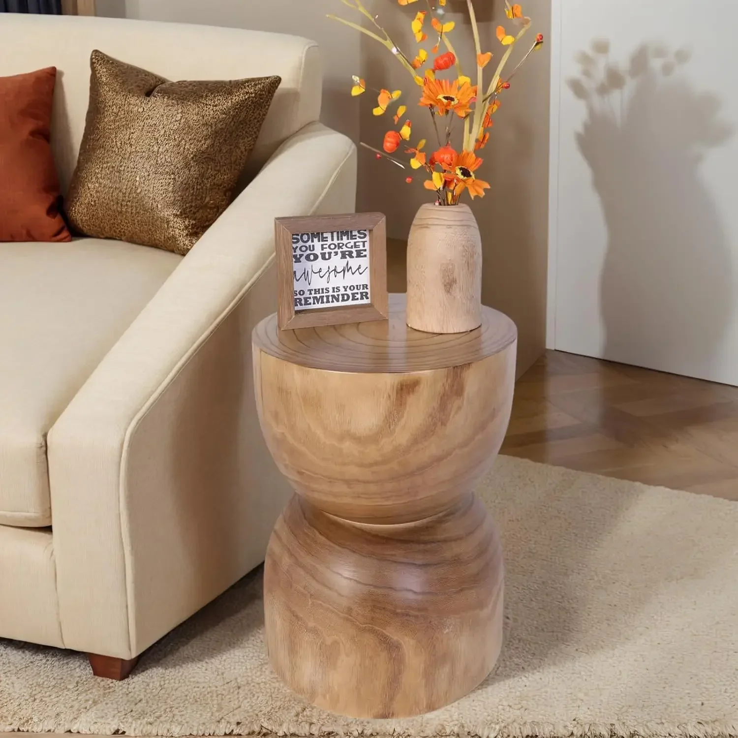 

Rustic Tree Stump End Table Hand Carved Natural Paulownia Wood Compact Round Coffee Table Mini Indoor Outdoor Stool For Living R