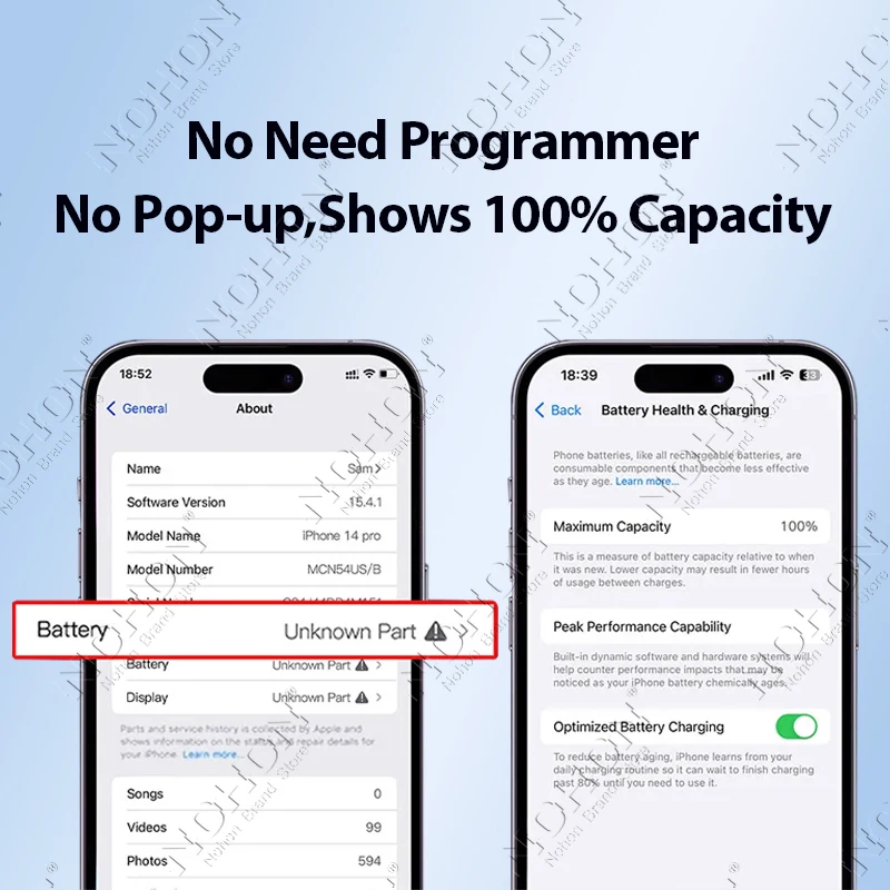 NOHON batteria ad alta capacità per iPhone 12 Pro Max No Flex Cable batterie per iPhone 14 Plus 13 Pro 11 mostra la salute della batteria BMS