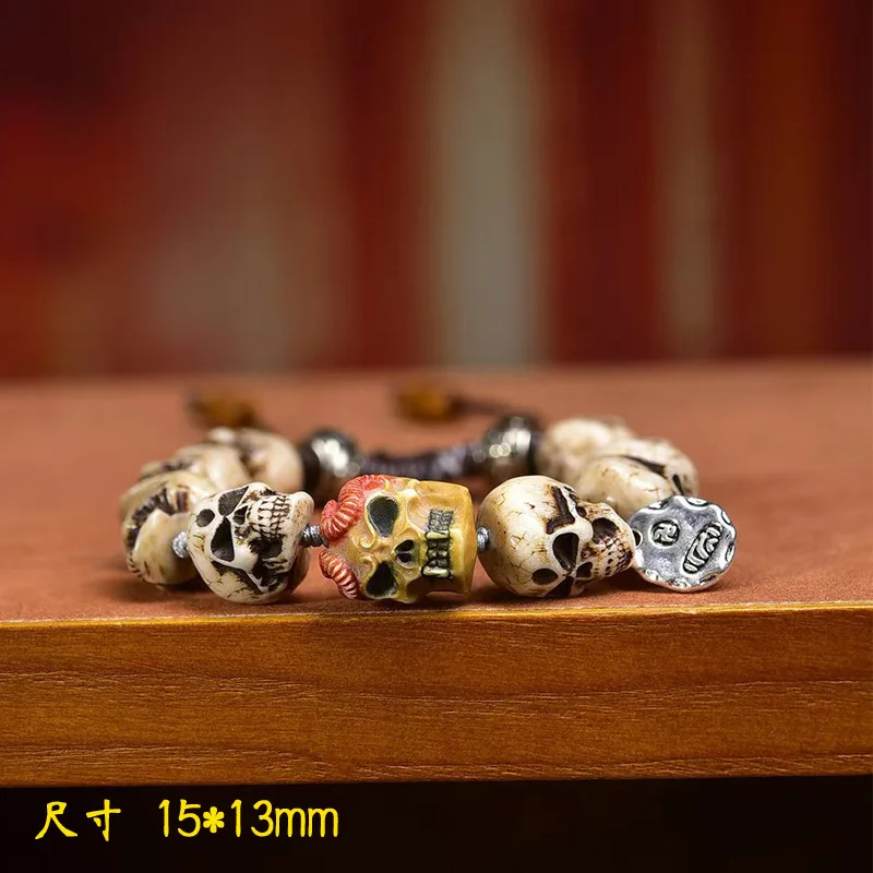 Backflow Bone Carving Corpse Tuolin Single-Wrap Tibetan Style Crafts Root Copper Clip Accessories Braided Rope Bracelet