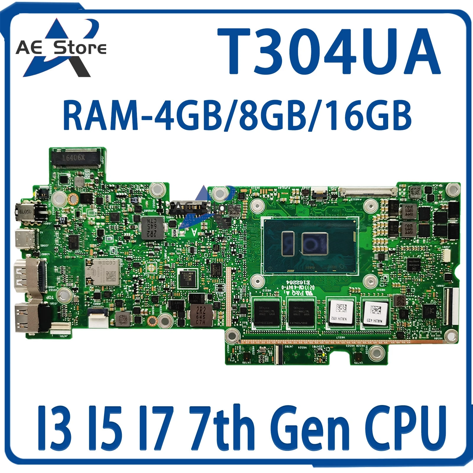 

T304UA Mainboard For ASUS Transformer Pro T304 T304U T304UA Laptop motherboard i3 i5 i7 7th Gen RAM-4GB/8GB/16GB